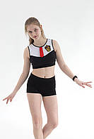 Костюм для виступів pole dance для дівчинки дитячий спортивний топ та шорти з біфлексу Герміона р.26-44
