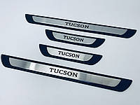 Накладки на пороги Hyundai Tucson 2004-2010 (Y-1 хром-пласт) TAN24