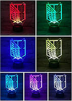 Акриловий 3D світильник - нічник Аніме Атака Титанів 7 кольорів регулювання сенсорної кнопкою