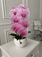 Композиция Premium из латексных орхидей на 1 веточку в керамическом кашпо, искусственные декоративные цветы