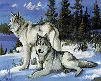 Алмазная мозаика "Волки на снегу" 40х50 см