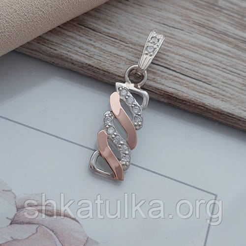 Кулон срібний із золотими вставками та білими круглими цирконами