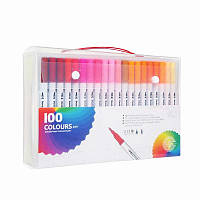 Набір акварельні маркери Dual Tip Brush Pen 100 кольорів , двосторонні маркери з кісточкою, скетч маркери