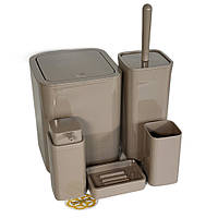 Качественный набор аксессуаров для ванной комнаты и туалета Kare 5в1, коричневый OKYANUS