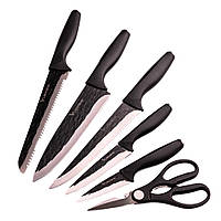 Набор кухонных ножей с подставкой 6 предметов Черный EK-77