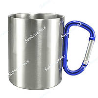 Чашка для сублимации металлическая с синим карабином,300 мл
