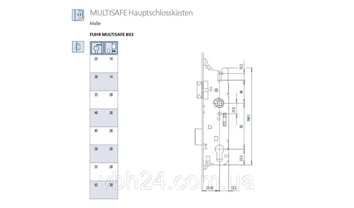 Замок для ПВХ дверей FUHR 803 D=25мм, без защелки, арт. M3252B10SY - фото 2 - id-p651418931