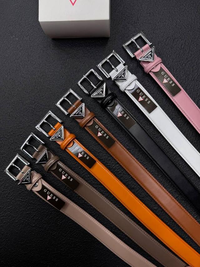 Ремінь жіночий шкіряний чорний Guess прошитий, пряжка срібло, ширина 30 мм. 931532, фото 1