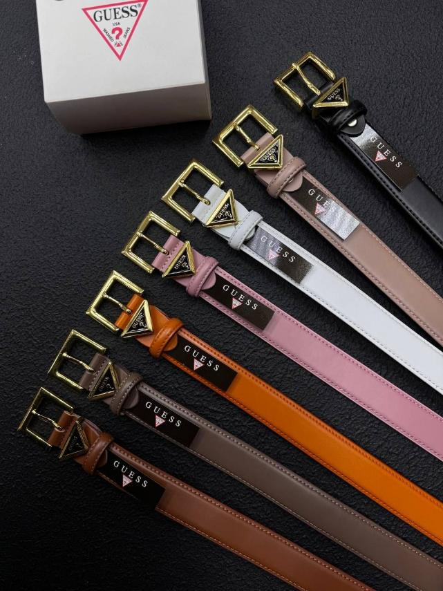 Ремінь жіночий шкіряний чорний Guess прошитий, пряжка золото, ширина 30 мм. 931532-1