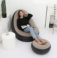 Универсальное надувное кресло с пуфом Air Sofa + насос (Бежевое)