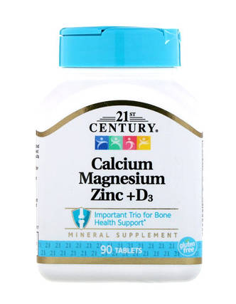 Мінерали Кальцій Магній Цинк 21st Century Calcium Magnesium Zinc + D3 90 таб США, фото 1