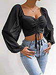 Жіноча блуза з об'ємними рукавами ліхтариками та затяжкою на грудях (р. 42-46) 31131054, фото 2