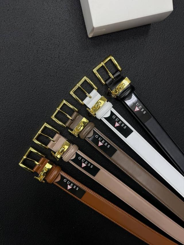 Ремінь жіночий шкіряний чорний Guess прошитий, пряжка золото, ширина 30 мм. 931533-1, фото 1