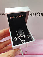 Набір Пандора: Кольє, сережки та Каблучка Чорне серце Pandora 925 проба Щирі почуття, Кільце кольцо намисто