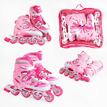 Ролики дитячі розсувні (розмір 38-42, колеса PU, переднє зі світлом, d-7 см) Best Roller 62870-L Рожеві
