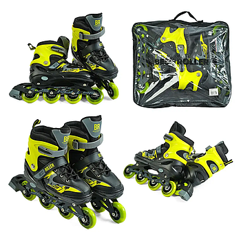 Ролики дитячі розсувні (розмір 30-33, колеса PU, переднє зі світлом, d-6.5 см) Best Roller 10890-S Жовті