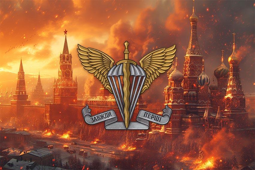 Прапор ДШВ «Завжди перші» ЗСУ кремль палає