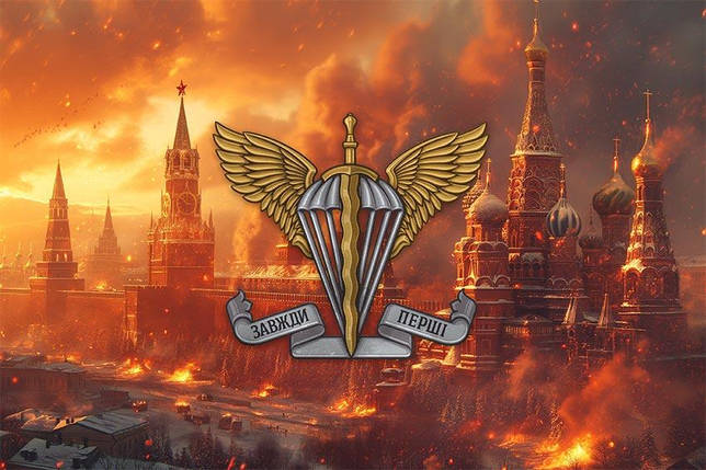 Прапор ДШВ «Завжди перші» ЗСУ кремль палає, фото 1