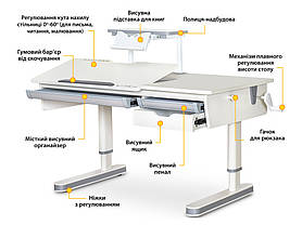 Письмовий стіл парта трансформер для дітей школярів | Mealux Montreal 2 Lite з полицею, фото 3