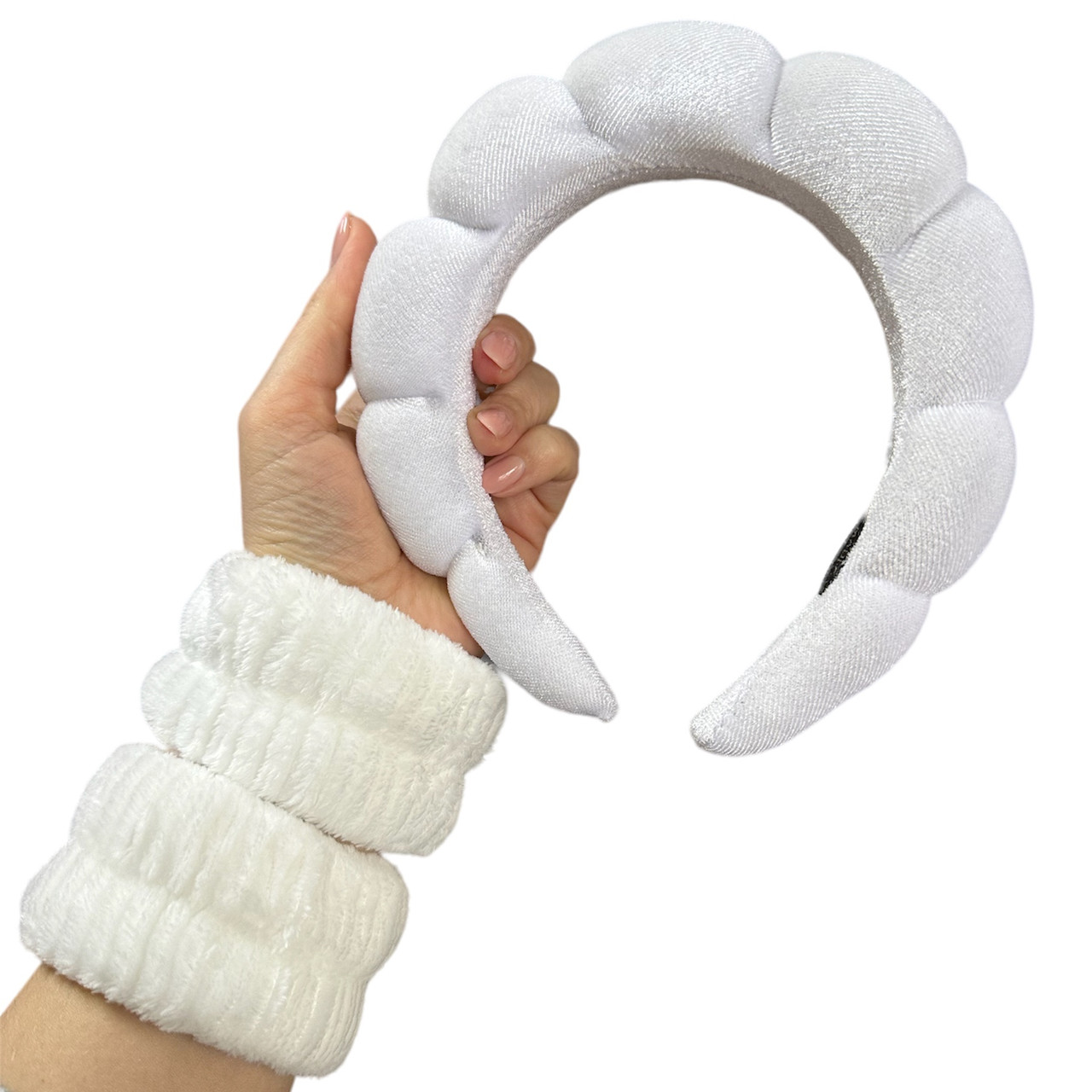 Набір для вмивання обруч + напульсники, білий, фото 1