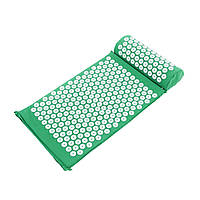 Массажный коврик с подушкой - аппликатор Кузнецова для спины Зеленый | акупунктурный коврик массажный (GK)