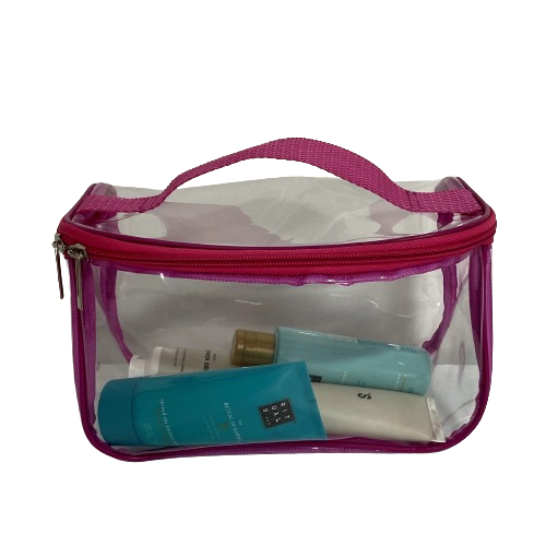 Прозрачная косметичка-чемоданчик 22*13*10 см M (розовый) - фото 1 - id-p259854342