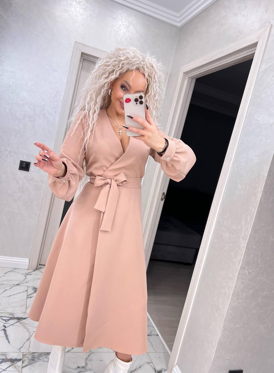 Плаття міді на запах з об'ємними рукавами ліхтариками (р. 42-52) 91PL5600, фото 1