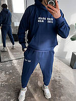 Мужской спортивный костюм прогулочный (синий) трендовый комфортный с надписями трехнитка петля sBRN8