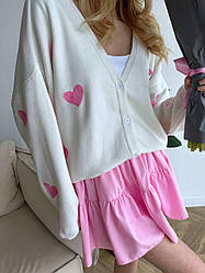 В'язаний кардиган оверсайз на ґудзиках із принтом серця (р. 42-48) 9KA550