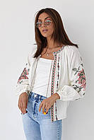 Женская рубашка вышиванка разлетайка с орнаментом на рукавах фонариках (р. 42, 44, 46) 14BL1048