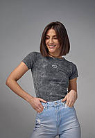 Женская футболка облегающая из трикотажа рубчик с сердцем (р. 42-46) 14FU1209