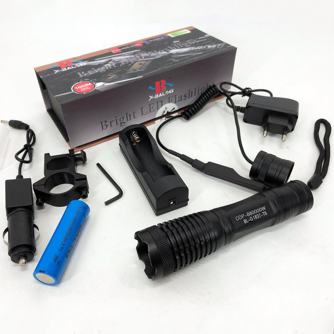 Ліхтарик на USB зарядкою для дому Bailong Police BL-Q8837-T6, Військовий армійський ліхтар нашоломний EP-24, фото 1