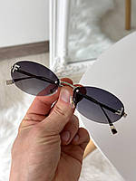 Овальные очки солнцезащитные женские 2023 безоправные, Черные с градиентом