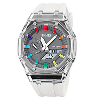 Женские спортивные часы Skmei 2100 (Белые с серым циферблатом)