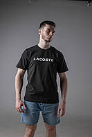 Футболка Lacoste черная,мужская футболка, футболка,футболка с принтом, однотонная футболка лакоста