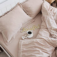 Двуспальное постельное белье KrisPol, вареный хлопок с кружевом 8812-2, нюдовый