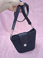 Жіноча сумка чорна в'язка натуральна кросс-боди 1650