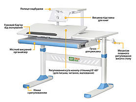 Дитяча зростаюча парта трансформер для дітей | ErgoKids TH-310 BL з полицею, фото 2