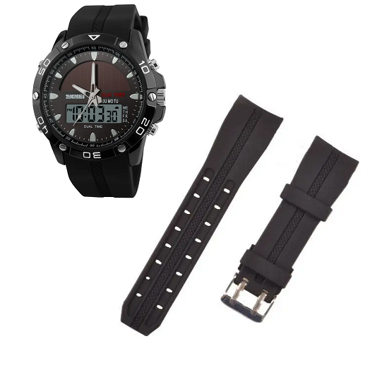 Ремінець на годинник Skmei 1064 чорний БЕЗ НАЛОЖКИ!, фото 1