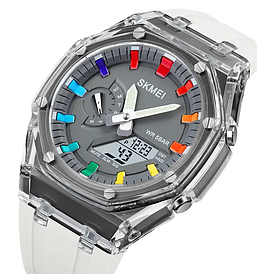 Жіночий спортивний наручний годинник Skmei 2100 (Білий з сірим циферблатом)