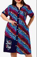Женский халат-платье батальный коттоновый с рисунком на пуговицах, летний, раз. 62,64 (7,8XL ).