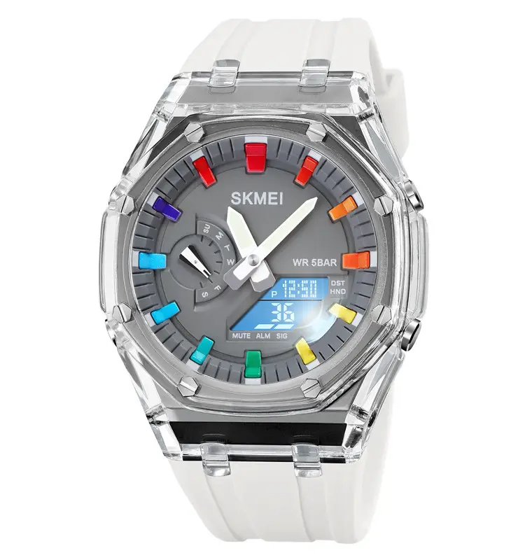 Жіночий наручний годинник Skmei 2100 (Білий з сірим циферблатом), фото 1