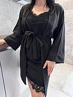 Халат і пеньюар, чорний комплект жіночий.