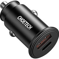 Зарядное устройство Choetech Car USB-A/USB-C 30W QC3.0/PD (TC0006-V2-BK)