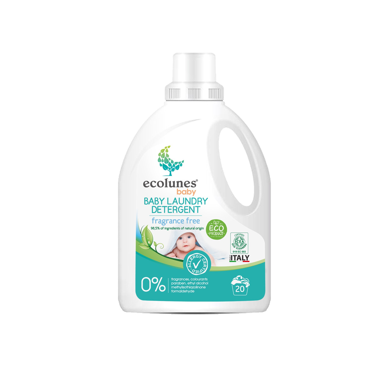 Гіпоалергенний рідкий органічний гель для прання дитячого одягу без запаху,Ecolunes,  1000 мл