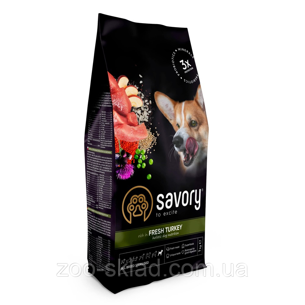 Сухий корм для стерилізованих собак Savory All Breed Sterilised System in Fresh Turkey 12 кг індичка