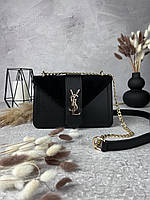 Женская сумка Saint Laurent (YSL) black замша на цепочке. Брендовые женские сумочки кожаные