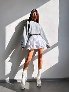 Коротка спідниця біла з прошви розкльошена з воланами (р. S, M) 66si643Е