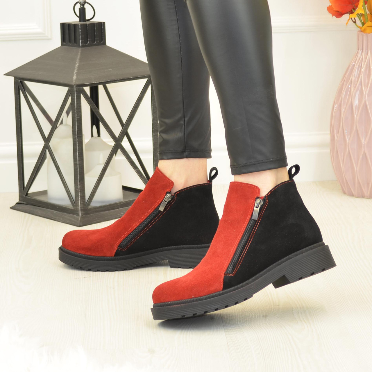 Черевики жіночі замшеві на маленькому підборах, фото 1