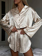 Женская шелковая пижама с шортами и укороченной рубашкой (р. 42-52) 80OD111